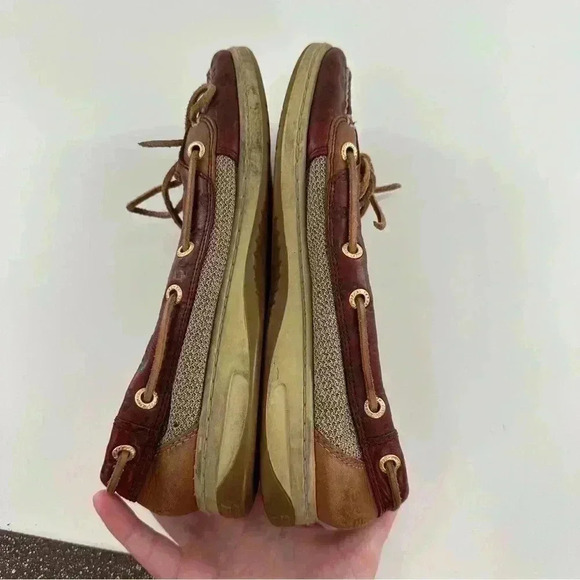 Sperry womens flats size 8 brown leather anchor embossed nautical boat shoes - Picture 9 of 12